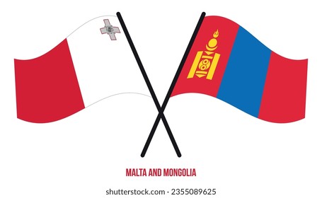 Malta and Mongolia Flags Crossed And Waving Flat Style. Official Proportion. Correct Colors