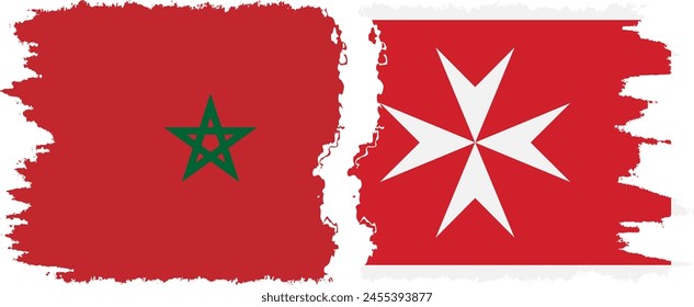 Malta and Morocco grunge flags connection, vector