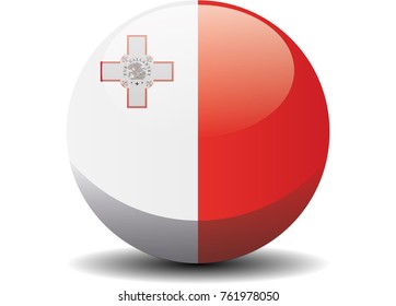 Malta national circle button flag background texture. Vector illustration.