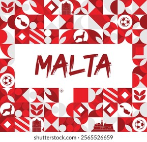 Malta national day banner with Maltese flag theme background and geometric abstract retro modern design