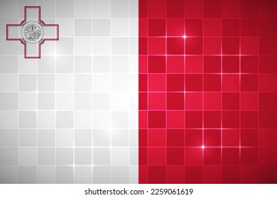 Malta National Flag Rectangle 3:2 Official Ratio Chessboard Digital Neon Grid Square Brick Design Backdrop Background