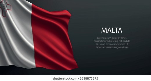 Malta national flag with ripples and shadows on a gradient black backdrop