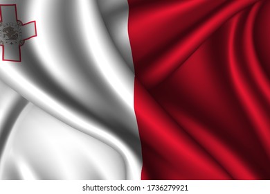 Malta national flag of silk. Vector fabric texture