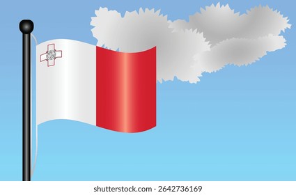 Malta national flag waving against a bright blue sky. representing national pride, unity, and heritage in Europe with its vibrant colors and iconic design. Patriotic symbol of identity or pride