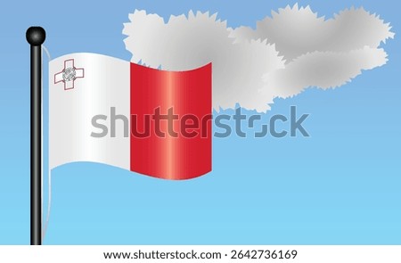 Malta national flag waving against a bright blue sky. representing national pride, unity, and heritage in Europe with its vibrant colors and iconic design. Patriotic symbol of identity or pride