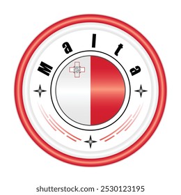 Malta National Pride Badge Vector Art. Circular Emblem with Malta Flag Colors White and Red. Symbolizing Melite National Identity. Editable Vector EPS Available