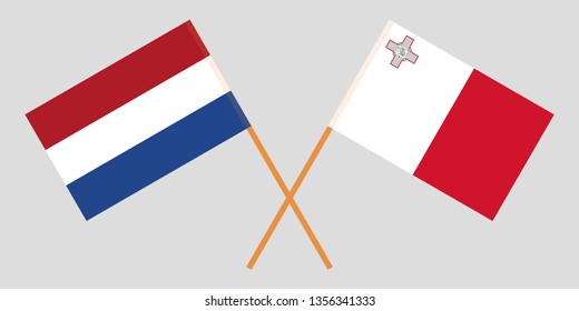 Malta and Netherlands. The Maltese and Netherlandish flags. Official colors. Correct proportion. Vector illustration
