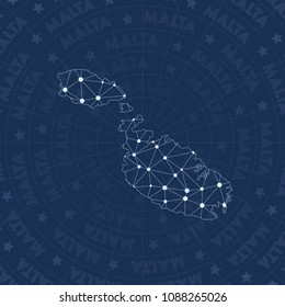 Malta network style island map. Comely space style, modern design for infographics or presentations.