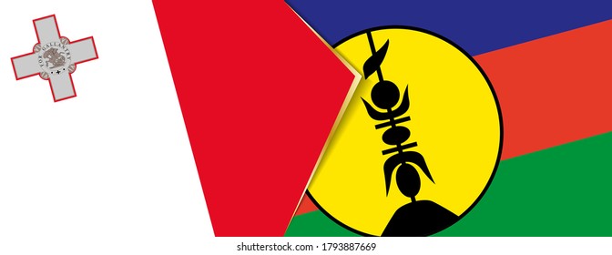 Malta and New Caledonia flags, two vector flags symbol of relationship or confrontation.