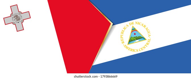 Malta and Nicaragua flags, two vector flags symbol of relationship or confrontation.