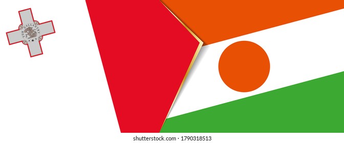Malta and Niger flags, two vector flags symbol of relationship or confrontation.