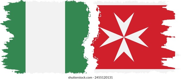 Malta and Nigeria   grunge flags connection, vector