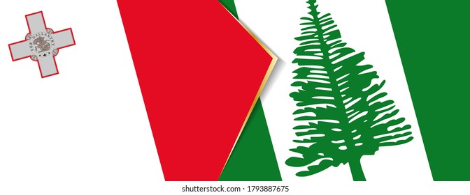 Malta and Norfolk Island flags, two vector flags symbol of relationship or confrontation.