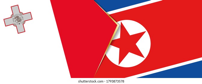 Malta and North Korea flags, two vector flags symbol of relationship or confrontation.