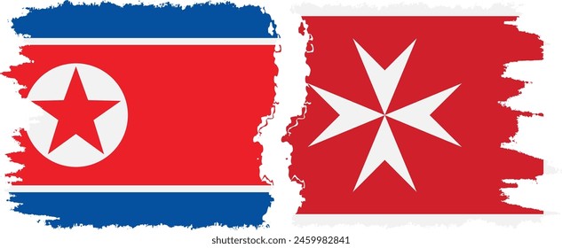 Malta and North Korea grunge flags connection, vector