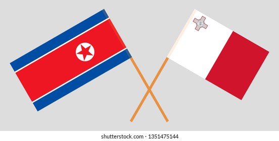 Malta and North Korea. The Maltese and Korean flags. Official colors. Correct proportion. Vector illustration
