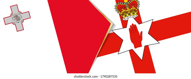 Die Flaggen von Malta und Nordirland, zwei Vektorflaggen, Symbol für Beziehung oder Konfrontation.