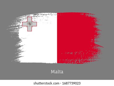 Malta official flag in shape of paintbrush stroke. Maltese national identity symbol. Grunge brush blot object isolated on white background vector illustration. Malta country patriotic stamp.