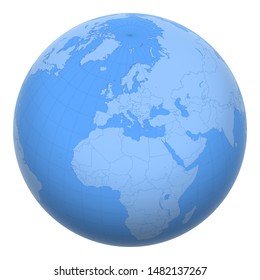 Malta on the globe. Earth centered at the location of the Republic of Malta. Map of Malta. Includes layer with capital cities.