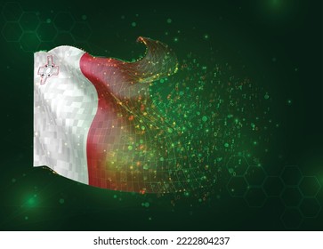 Malta, sobre la bandera del vector 3d sobre el fondo verde con polígonos y números de datos