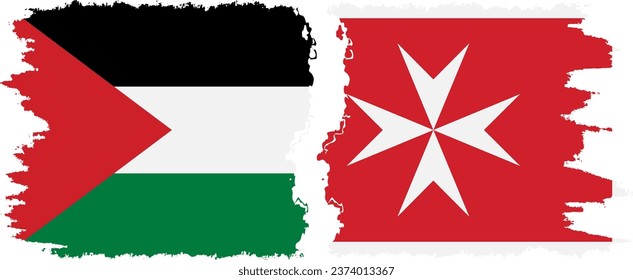 Malta and Palestine grunge flags connection, vector
