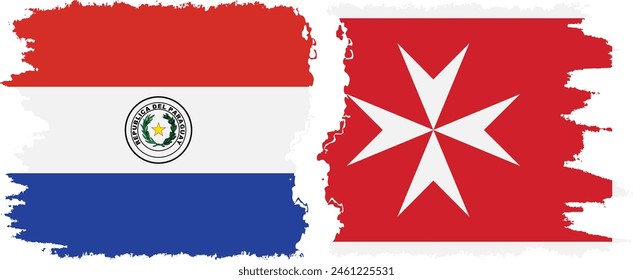 Malta and Paraguay grunge flags connection, vector