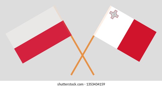 Malta and Poland. The Maltese and Polish flags. Official colors. Correct proportion. Vector illustration
