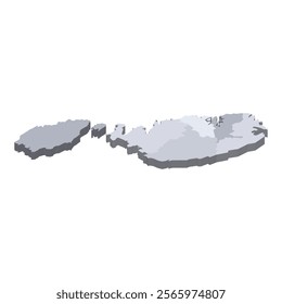 Malta political map of administrative divisions - regions. 3D isometric blank vector map in shades of grey.