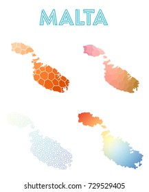 Malta polygonal island map. Mosaic style maps collection. Bright abstract tessellation, geometric, low poly, modern design. Malta polygonal maps for infographics or presentations.
