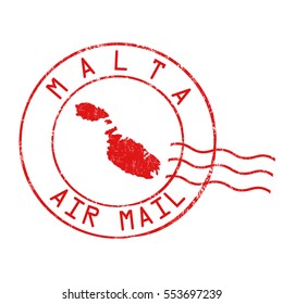 Malta post office, air mail, grunge rubber stamp on white background, vector illustration