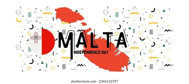 Malta poster national day with map and flag. Typography red color concept 