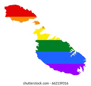 Malta pride gay vector map with rainbow flag colors. Europe country. EU state. 