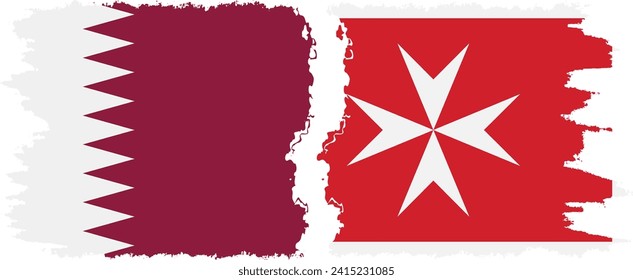 Malta and Qatar grunge flags connection, vector