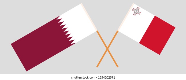 Malta and Qatar. The Maltese and Qatari flags. Official colors. Correct proportion. Vector illustration