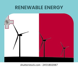 Malta renewable energy, environmental and ecological energy idea, wind turbine with Malta flag, electrical industry, alternative solar power