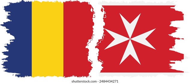 Malta y Rumania grunge banderas conexión, Vector