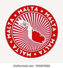 Malta round stamp. Logo of island with flag. Vintage badge with circular text and stars, vector illustration.