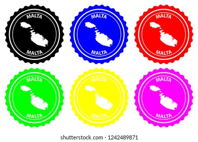 Malta - rubber stamp - vector, Republic of Malta map pattern - sticker - black, red, blue, green, yellow, purple