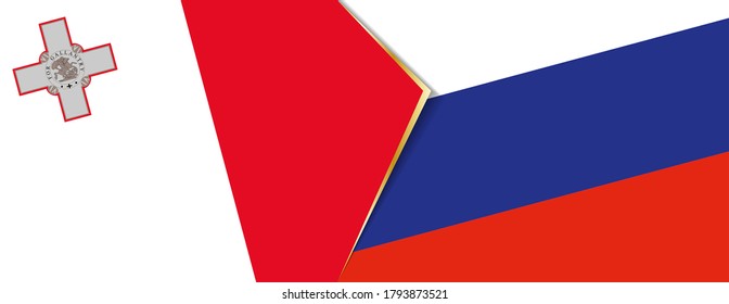 Malta und Russland Flaggen, zwei Vektorflaggen Symbol für Beziehung oder Konfrontation.