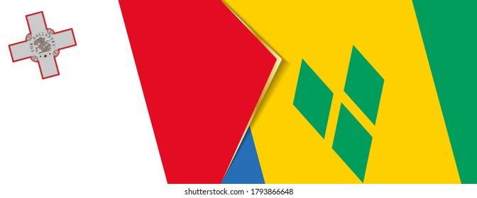 Banderas de Malta y San Vicente y las Granadinas, dos banderas vectoriales símbolo de relación o enfrentamiento.