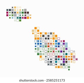 Malta, shape of the country build of colored cells. Digital style map of the Malta on white background. Large size square blocks. Trending vector illustration.