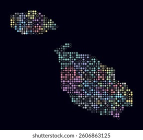 Malta, shape of the country built of colored cells. Digital style map of Malta on a dark background. Small size circle blocks. Modern vector illustration.