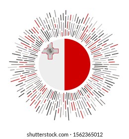 Malta sign. Country flag with colorful rays. Radiant sunburst with Malta flag. Vector illustration.