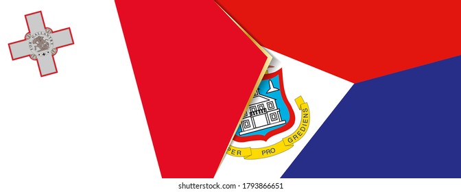 Malta and Sint Maarten flags, two vector flags symbol of relationship or confrontation.