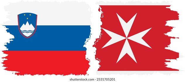 Conexión de banderas grunge de Malta y Eslovenia, Vector