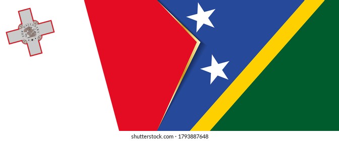 Malta and Solomon Islands flags, two vector flags symbol of relationship or confrontation.