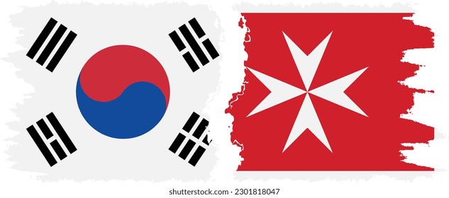 Malta and South Korea grunge flags connection, vector