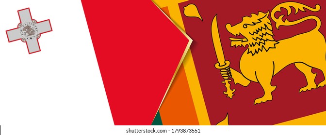 Banderas de Malta y Sri Lanka, dos banderas vectoriales símbolo de relación o enfrentamiento.