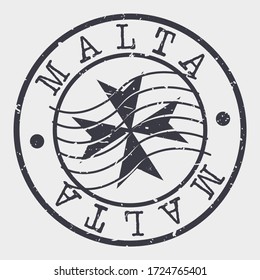 Malta Stamp Postal. A Flag Silhouette Seal. Passport Round Design. Emblema Vector Icon Design Retro Travel.