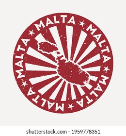 Malta stamp. Travel red rubber stamp with the map of island, vector illustration. Can be used as insignia, logotype, label, sticker or badge of the Malta.